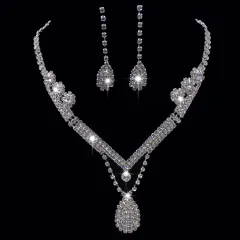 Europe And The United States Foreign Trade Drill Water Drop Shape Bridal Necklace, Earrings Set Wedding Jewellery Wedding Accessories - View 1