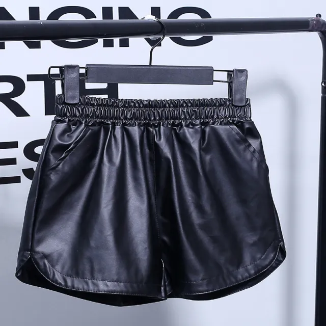 Pu leather pants thin velvet elastic high waist casual wide leg pants Black - Shop at LoveMi