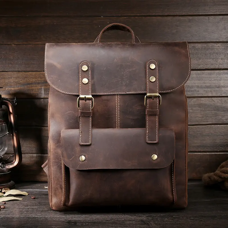 Men's Backpack Bag Retro Crazy Horse Leather Bag Casual