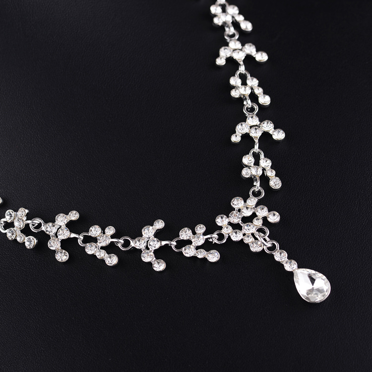 Korean Female Wedding Diamond Necklace Earrings Set Drop Bride Jewelry Wholesale Supply Of Foreign Hot Money — foto 3