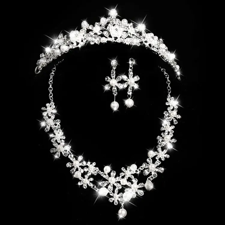 Bridal headdress, three sets of crystal flower