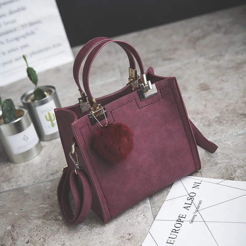 Factory hair ball bag handbag shoulder bag simple small scrub bag retro shoulder bag girls cross - Red
