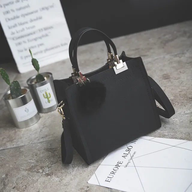 Factory hair ball bag handbag shoulder bag simple small scrub bag retro shoulder bag girls cross Black - Shop at LoveMi