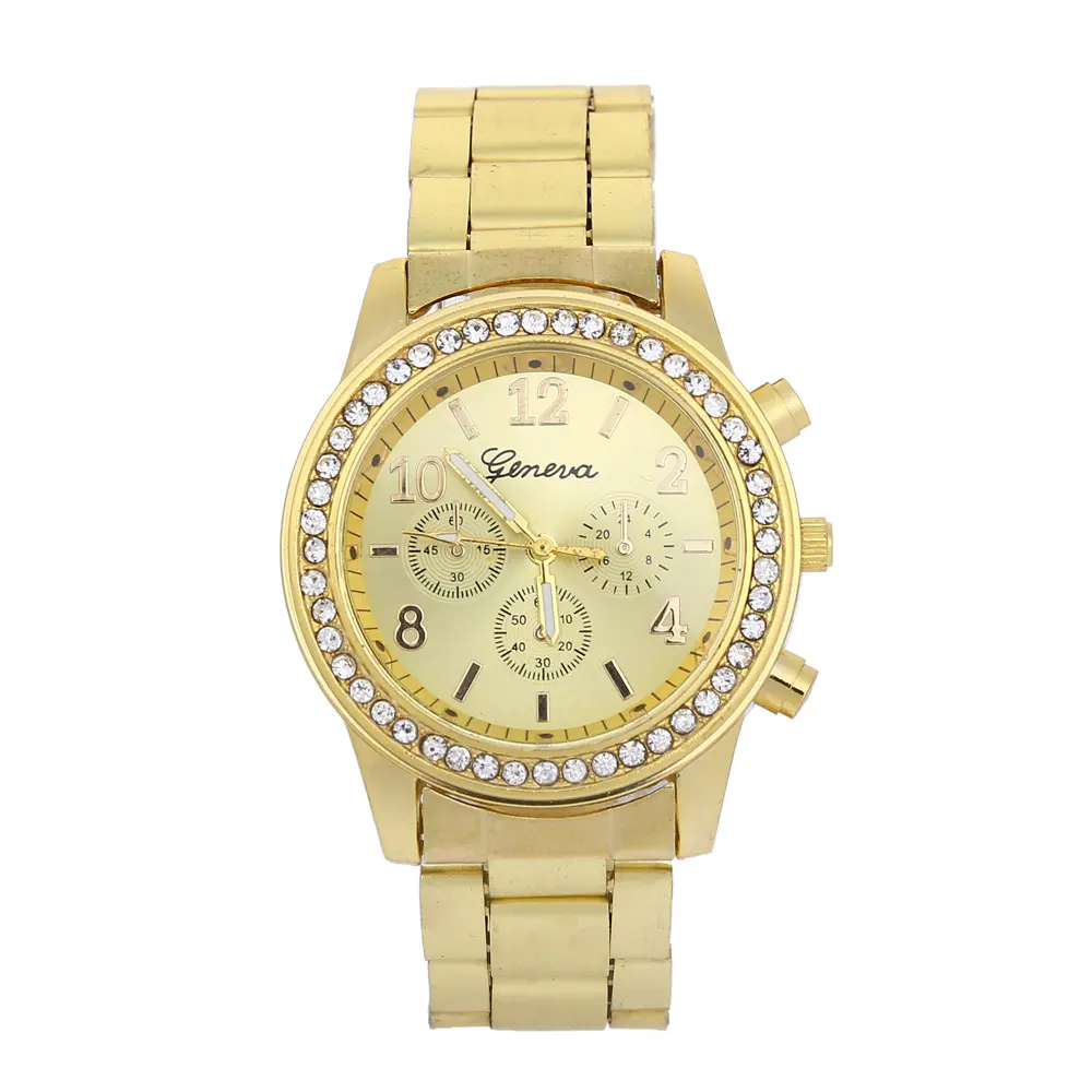 Geneva Watch Mens Diamond Alloy Three Eye Movement Quartz