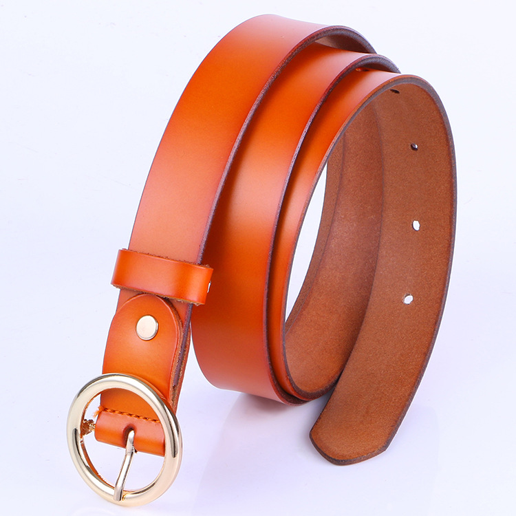 The new lady fashion retro pure leather belt belt ladies all-match round buckle leather belt ladies fine belt