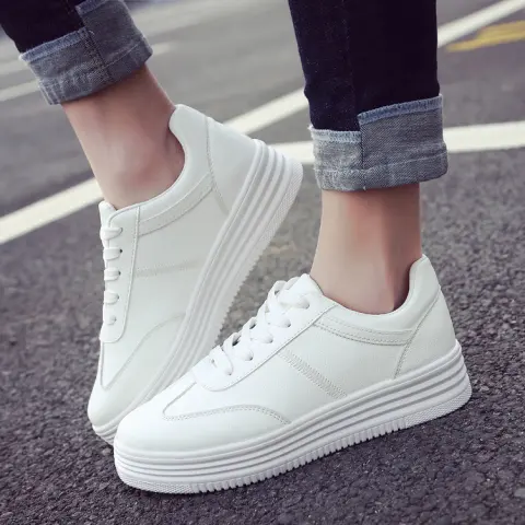 New Spring Thick White Shoes Casual Female Korean Leather
