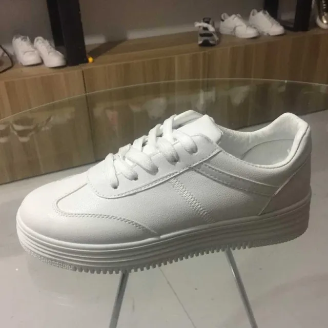 White Leather Lace Up Shoes Casual Sports Shoes White - Shop at LoveMi