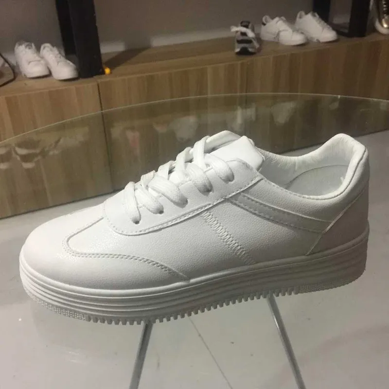 White Leather Lace Up Shoes Casual Sports Shoes - White
