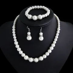 Three-piece Pearl Necklace Earrings And Bracelet - View 1