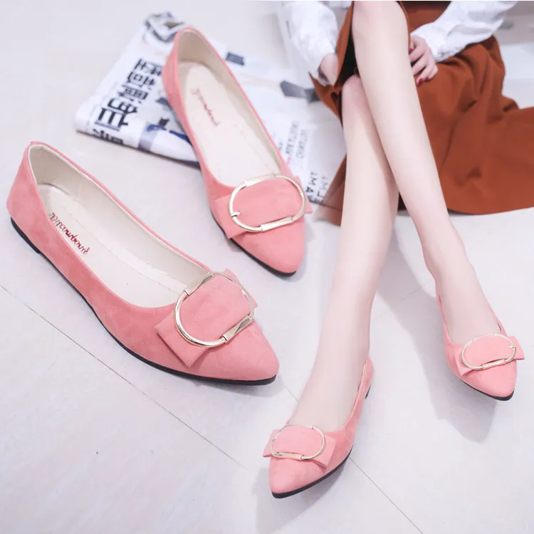 Suede Buckle Decoration Slip-on Shoes - Pink