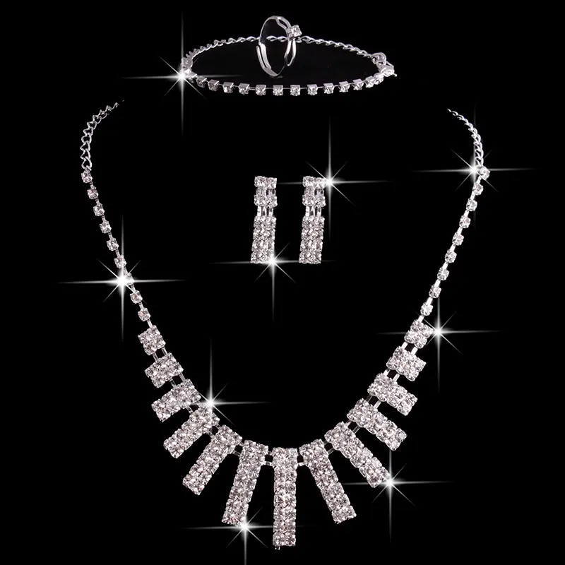 4 Pieces Rhinestones Necklace Set with Earrings Ring
