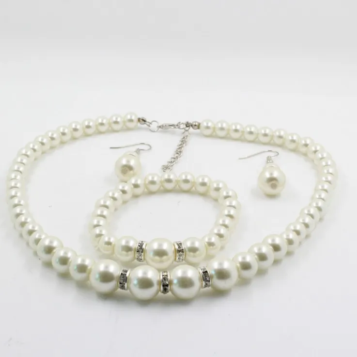 Fast sell hot bridal decorations, wedding jewelry set, pearl necklace, earring, bracelet wholesale
