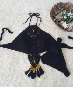 Europe and the United States new woman swimsuit set, beach sunshine bath, foreign trade Crochet Crochet tassel bikini - Black - View 1