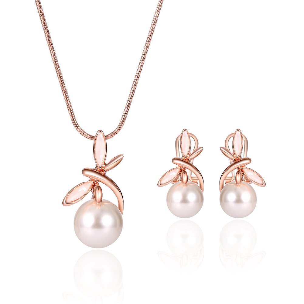 Fashionable Pearl Necklace Earrings Bridal Party Jewelry Set — foto 2