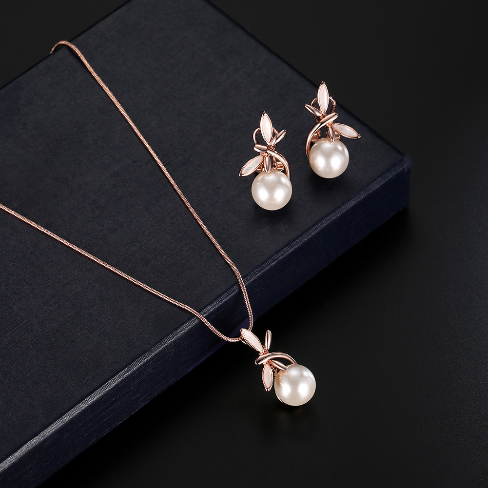 Fashionable Pearl Necklace Earrings Bridal Party Jewelry Set — foto 5