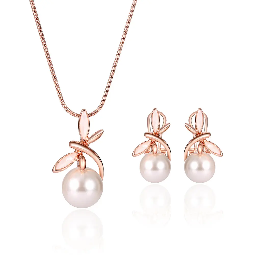 Fashionable Pearl Necklace Earrings Bridal Party Jewelry