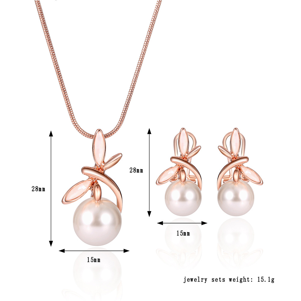 Fashionable Pearl Necklace Earrings Bridal Party Jewelry Set — foto 3