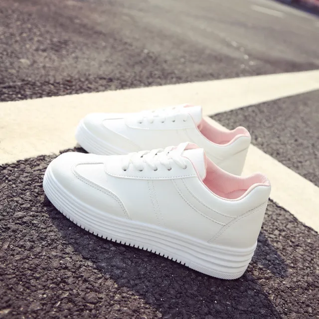 New Spring Thick White Shoes Casual Shoes Female Korean Female Leather Shoes Solid Platform Shoes Pink - Shop at LoveMi