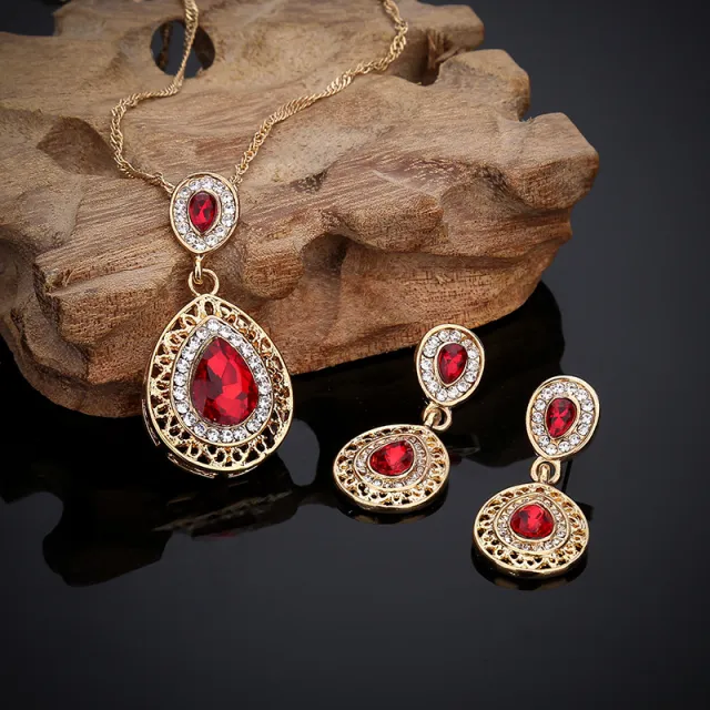 Crystal Drop Earrings Necklace Set Dress Acessories Red - Shop at LoveMi