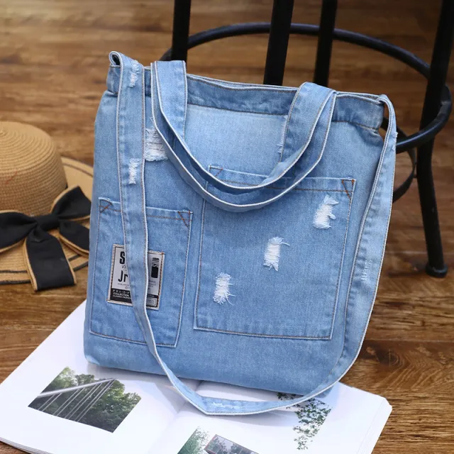 new fashion color denim cloth shoulder bags fashion simple dual purpose Satchel Blue - Shop at LoveMi