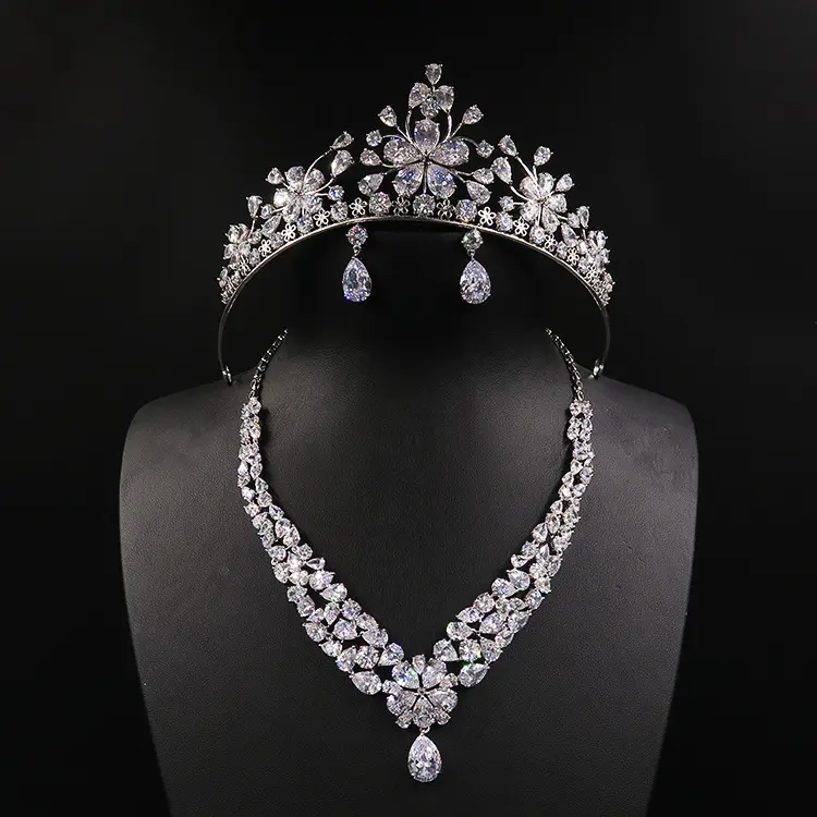 Bride Headdress Crown Necklace Three Piece Earrings Korean Wedding