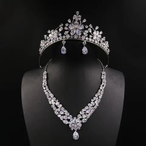 Bride Headdress Crown Necklace Three Piece Earrings Korean Wedding