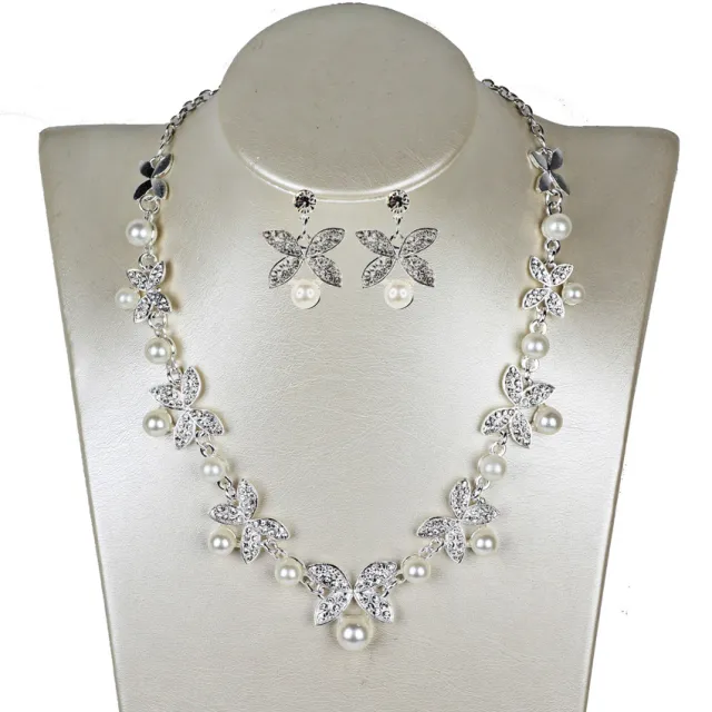 New Pearl butterfly necklace, earrings, bridal jewelry set, bridal jewelry Silver - Shop at LoveMi