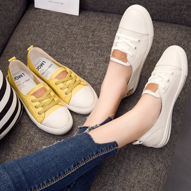 early autumn new Korean fashion leisure shoes leather strap all match Asakuchi white shoes Black - Shop at LoveMi