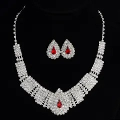 Europe And The United States Exaggerated Full Drill Bridal Suite Necklace - Red - View 1