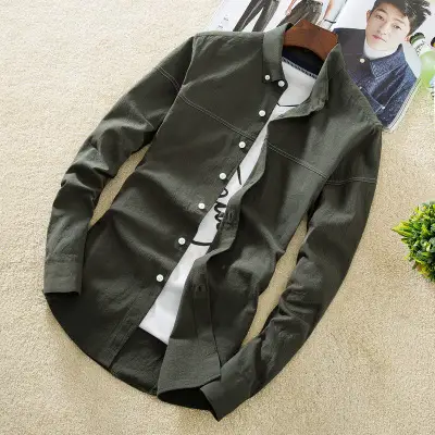 Casual solid color long-sleeved shirt men's shirt