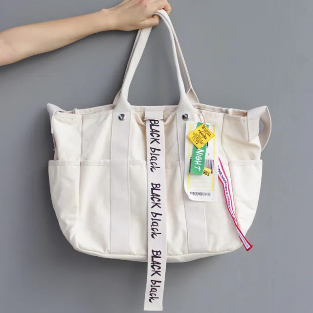 Korean art leisure canvas bag all match multifunctional single shoulder bag hand bag handbag simple fashion White - Shop at LoveMi