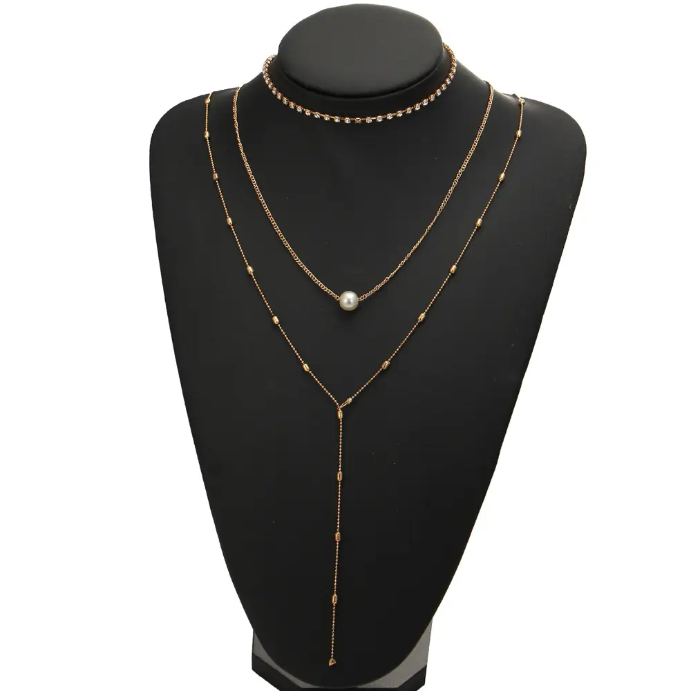 Foreign trade explosion female suits Crystal Pendant Necklace and clavicle three female pearl necklace jewelry wholesale items