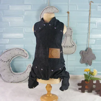 Casual denim overalls pet dog clothes - Black