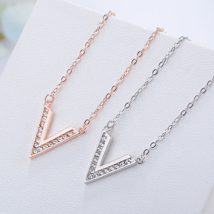 V-shaped crystal necklace