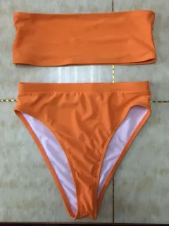 Sexy Two-Piece Breast Wrap Swimsuit Bikini Set Tube Top Set - Orange - View 1