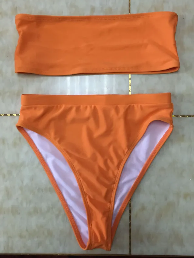 Sexy Two Piece Breast Wrap Swimsuit Bikini Set Tube Top Set Orange - Shop at LoveMi