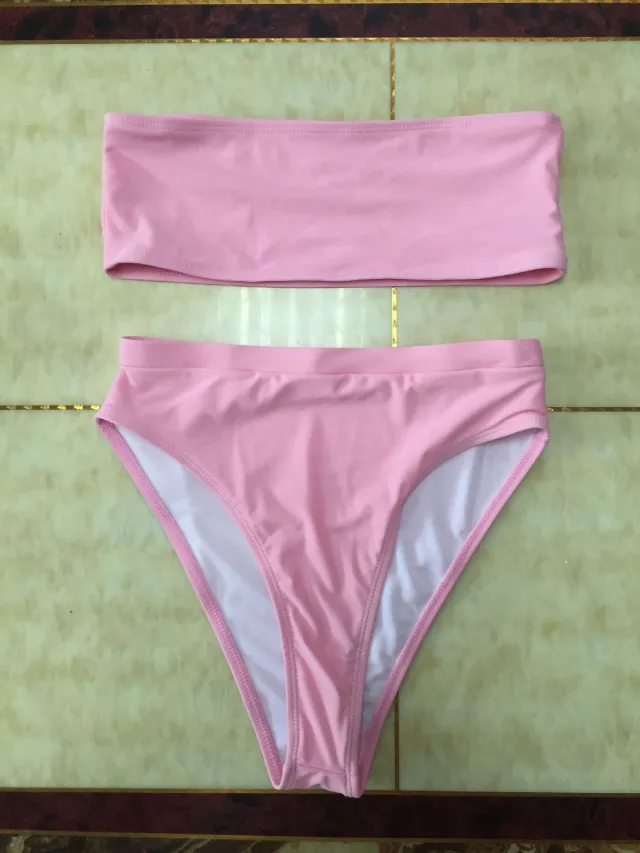 Sexy Two Piece Breast Wrap Swimsuit Bikini Set Tube Top Set Pink - Shop at LoveMi