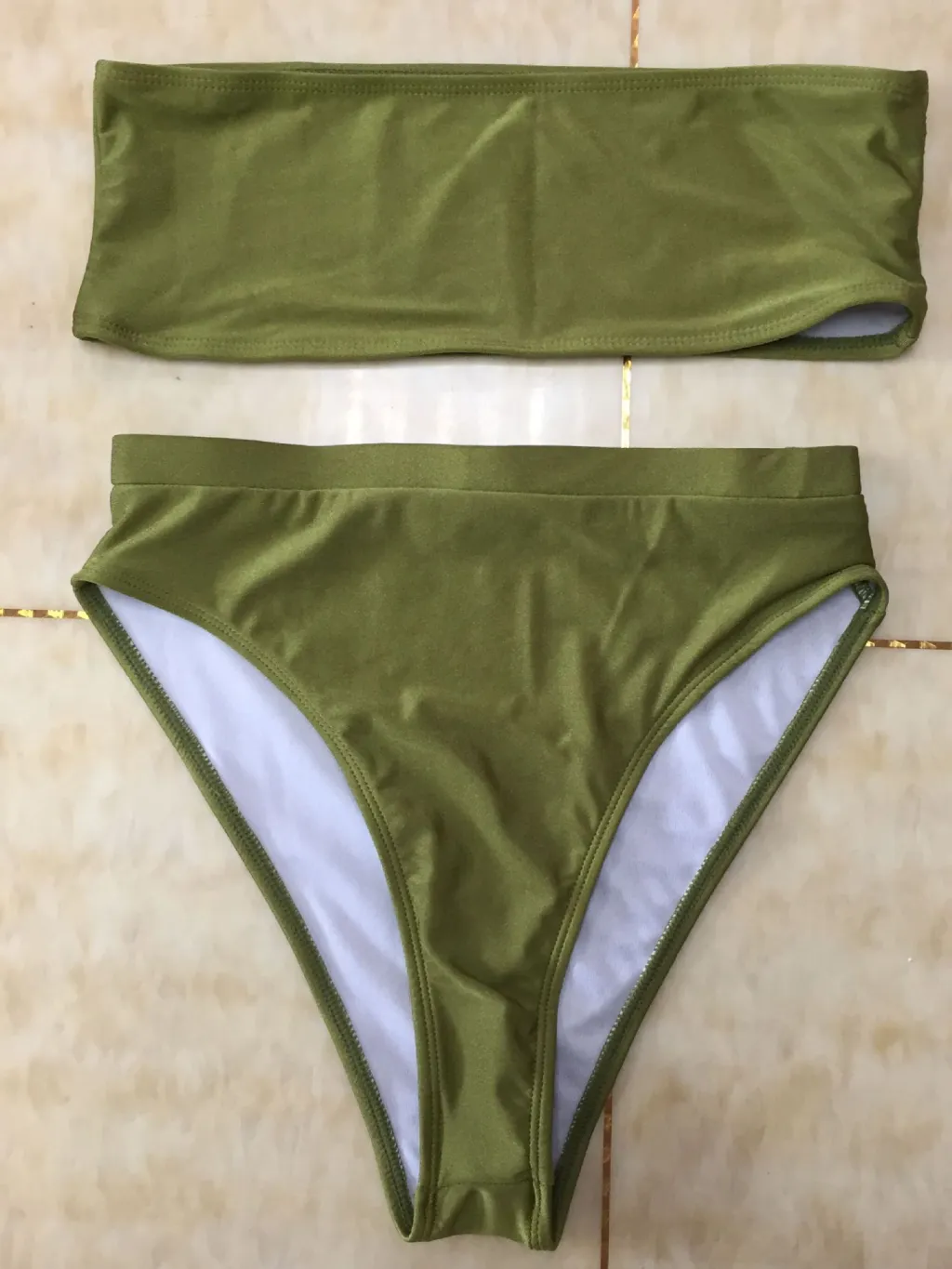 Sexy Two-Piece Breast Wrap Swimsuit Bikini Set Tube Top Set - Green