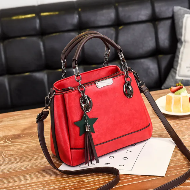 new fashion autumn Korean female bag handbag minimalist atmosphere all match Leather Shoulder Messenger Bag Red - Shop at LoveMi