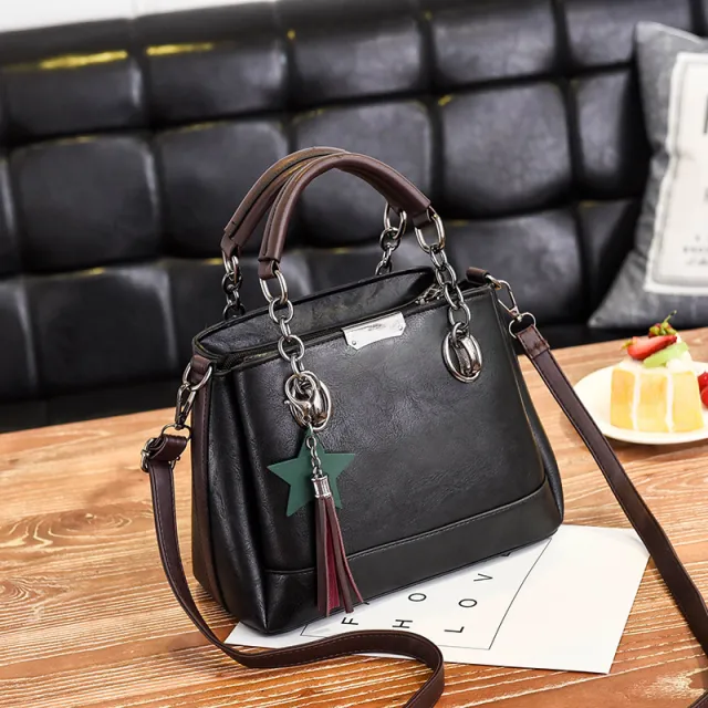 new fashion autumn Korean female bag handbag minimalist atmosphere all match Leather Shoulder Messenger Bag Black - Shop at LoveMi