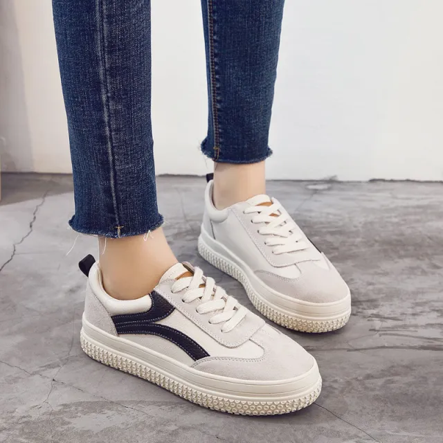 South Korea's new fall shoes shoes muffin color shoes in leather leisure sports students increased thick soled shoes Black - Shop at LoveMi