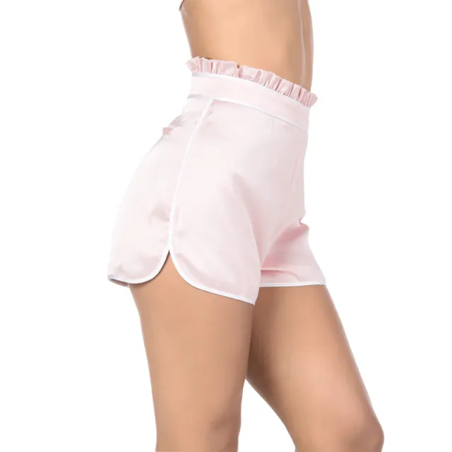Satin High Ruffled Waist Shorts Pink - Shop at LoveMi