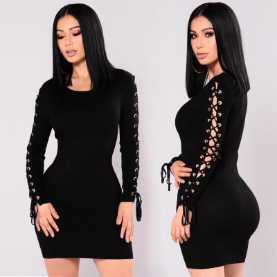 R6022 Amazon eBay fast sell wish autumn European color machine eye sexy long sleeve dress short skirt