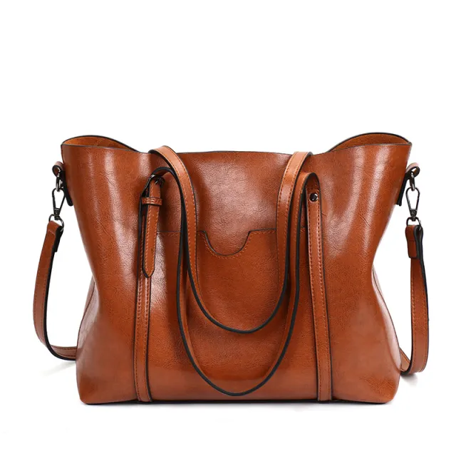 Promotion of 17 new fashion handbags bag retro all match single shoulder bag simple oil wax portable Tote Bag Brown - Shop at LoveMi