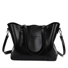 Promotion of 17 new fashion handbags bag retro all-match single shoulder bag simple oil wax portable Tote Bag - Black - View 1