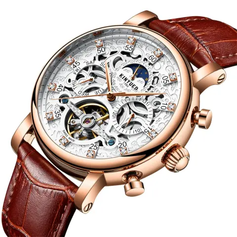 New KINYUED Genuine Automatic Leather Men's Watch Watches Hollow