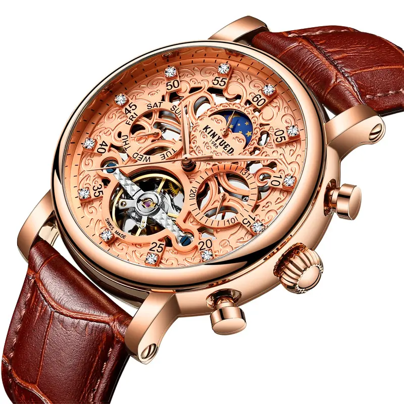 New KINYUED genuine automatic leather men's watch