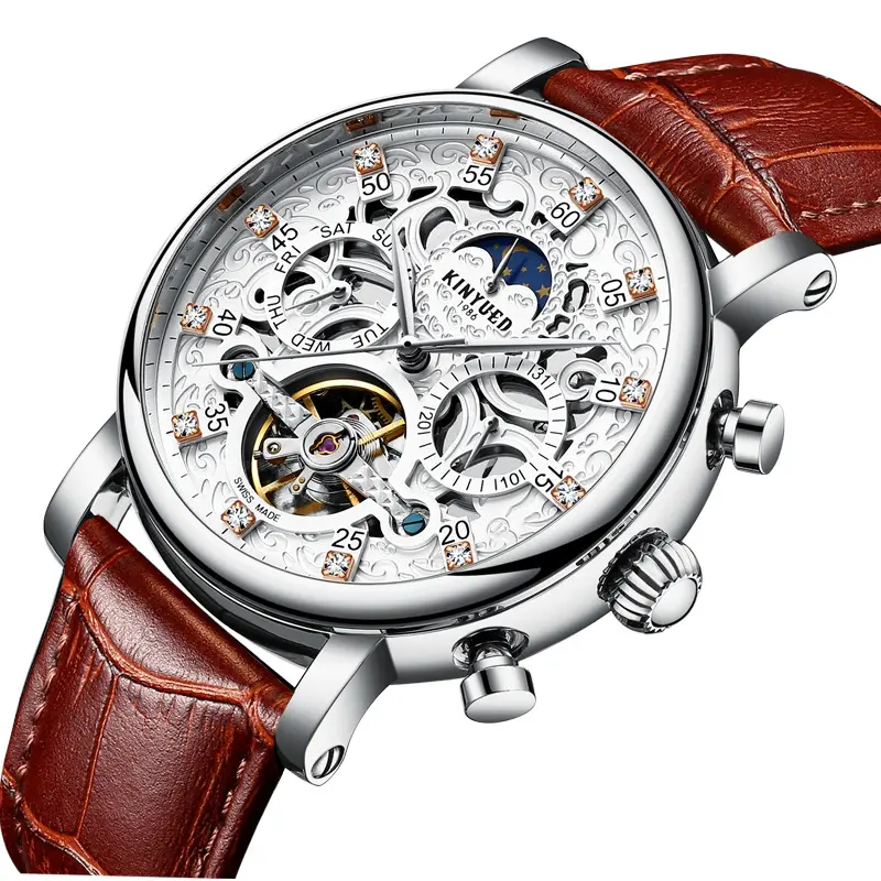 New KINYUED genuine automatic leather men's watch