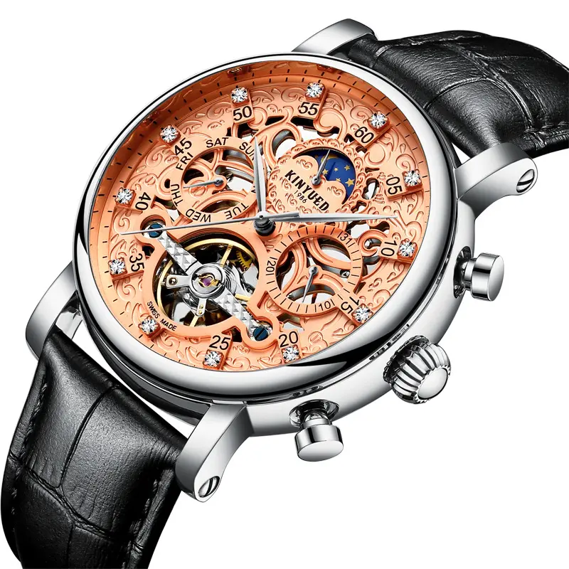 New KINYUED genuine automatic leather men's watch