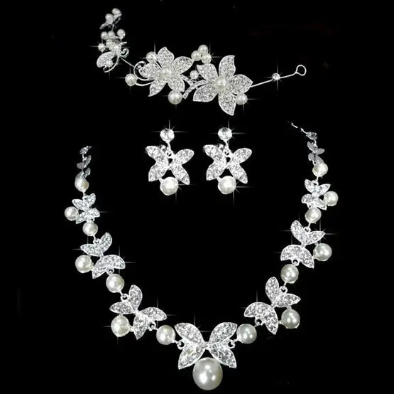 Butterfly Bridal Jewelry Set Chain Pearl Three Piece Soft